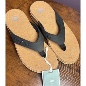 Revitalign Orthotic Leather Wedge Thong Sandals Kate Women’s Size 9B Black Tan